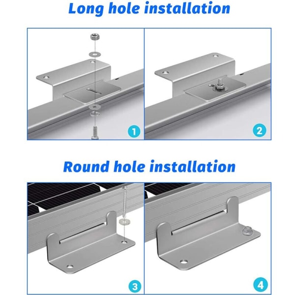 4 stk solcellepanel Z-festebrakett i aluminiumlegering, solcellepanel Z-brakett monteringssett med muttere og bolter for bobiltak, båt, hytte