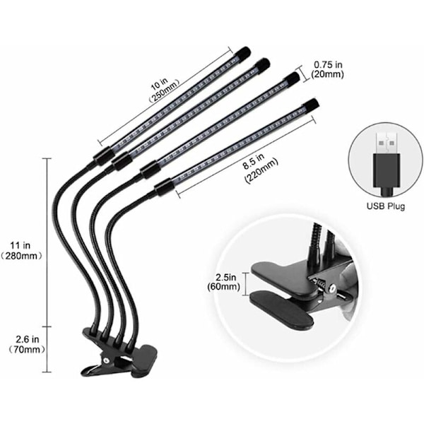 LED Plantvækstlys med Timerfunktion 3 Tilstande 9 Lysstyrke 360° Justerbar til Indendørs Planter Hydroponics Drivhus Havearbejde (40W Fire-Hoved)