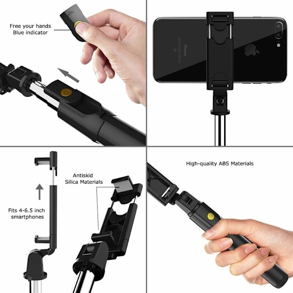 Bluetooth Selfie Stick, 3 i 1 Selfie Stick Stativ Udvidbar Bluetooth Selfie Stick Teleskopisk Justerbar Monopod med Aftagelig Fjernbetjening &