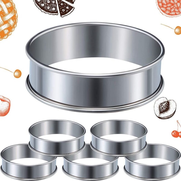 6 stk muffinsringer Dobbelt rullet ring Rustfritt stål Muffinsringer Metall Rund ringform for matlaging