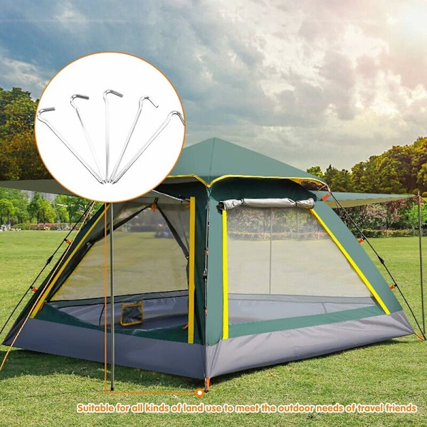 14 stk teltplugger, jernnagler, kroker, kraftig metall, trampolineplugger, galvaniserte hageplugger, campingplugger for presenning, fotballnett, telt, H