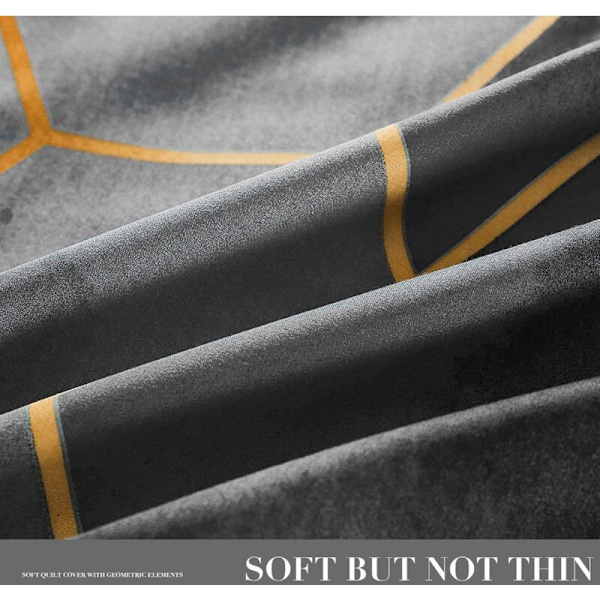 Unikt 3D Geometrisk Stripete Dynetrekksett, 3-delt Nordisk Stil Minimalisme Dobbel Størrelse Mikrofiber Dynetrekksett med Gul Geom