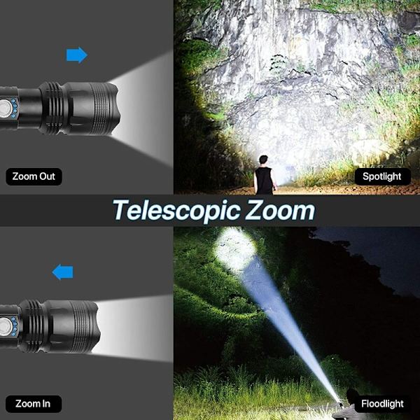 Mainos - Ladattava LED-taskulamppu, 10 000 lumenia Super kirkas taskulamppu Korkea lumeni taktinen taskulamppu 26.