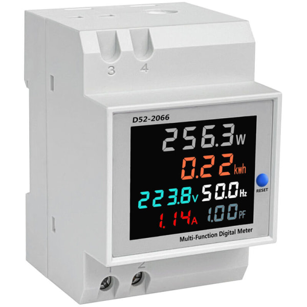 Elförbrukningsindikator D52-2066 elmätare fas hushåll smart wattimmätare styrskena typ 220V spänning ström power frekvens fa