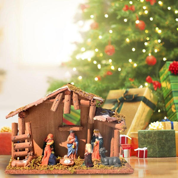 Julekrybbe Kompletsæt, Julekrybbe Scene - Krybbe Sæt, Julekrybbe Harpiksfigurer til Julepynt til Polyresin Jul