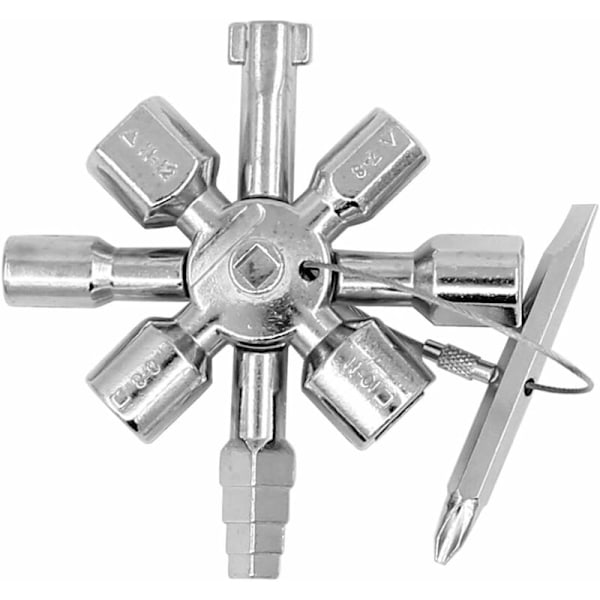 Languy 13-i-1 universalnøkkel, multifunksjonsnøkkel for gass, vann, strøm, målerboks, radiatorstyring (sølv)