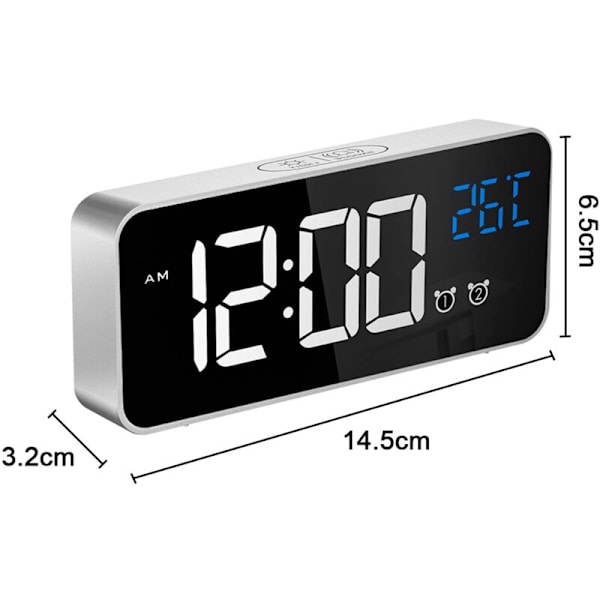 Digital väckarklocka, LED-digital klocka med temperaturvisning, skrivbords klocka med 2 alarm, 13 alarmtoner, USB-laddningsbar