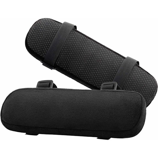 Sett med 2 ergonomiske kontorputer for albuer i mykt minnefoam, universell justerbar pute for armlene på stolen - svart