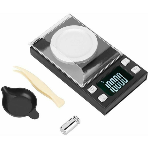 Högprecisions digital elektronisk våg 0,001g, bärbar med LCD-display, perfekt för att väga smycken, guldtabletter, etc. (kapacitet 50 g och noggrannhet