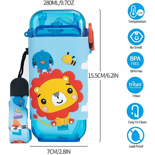 Børne Vandflaske med Strå BPA Fri Vandflasker med Lækagesikre Låg og Skulderrem Baby Sippy Cups Piger Drenge til Skole Bærbar Genanvendelig