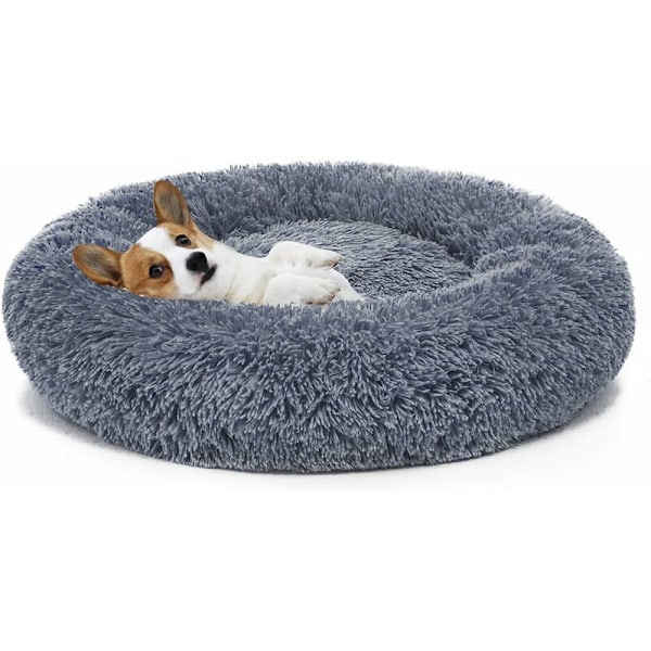 Ortopedisk Hundebed Komfortabel Donut Cuddler Rund Hundebed Ultra Myk Vaskbar Hund og Katt Pute Bed (60cm, blå)