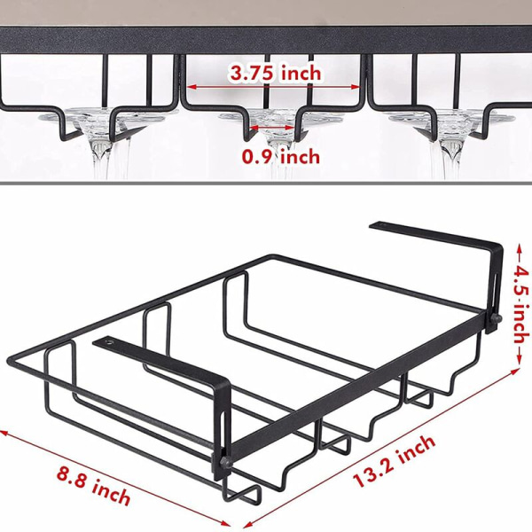 Vinställ under skåp, 3 rader hängande ställ för vinglas, ställ för förvaring av vinglas i metall för kök, bar, etc.