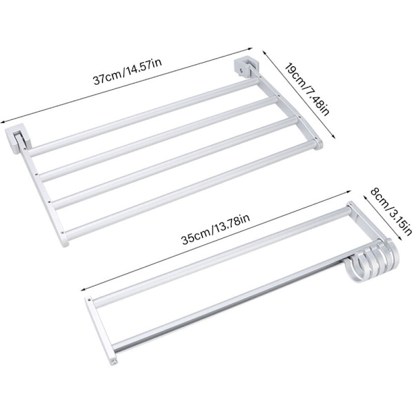 Håndklædeholder, Dobbeltlags aluminium badehåndklædeholder, husholdningsbadeværelse plads, vægmonteret opbevaringsstativ 37cm