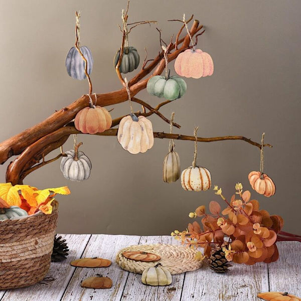 36 stk. efterårsophængte ornamenter i træ, græskar, Thanksgiving, høst, små ophængsskilte, Halloween-græskardekorationer