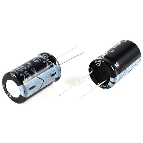 2 stk. 4700uF 25V 105C Sorte Elektrolytkondensator med dimensioner på 26x16mm