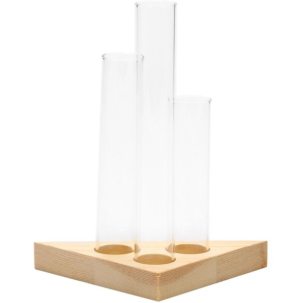 Blomster Vase Glasrør Træ Klart Glas Blomsterpotte til Hydroponiske Planter Reagensglasbeholder Trekantet Base Borddekoration
