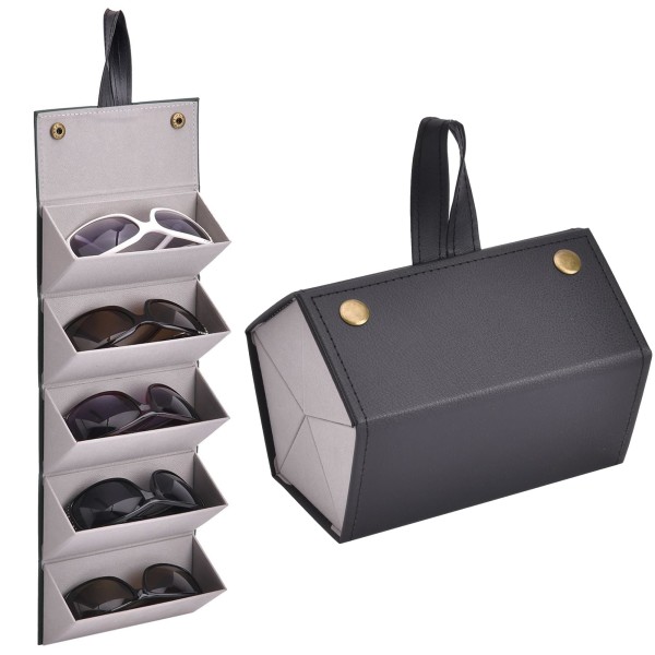 Bärbara solglasögon case 3/5 plats Vikbara case Case Multifunktionskompakt design konstläder svart