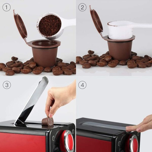 3 stycken återfyllningsbara, återanvändbara kapslar för kaffemaskin, återanvändbara kapslar, tomma kapslar