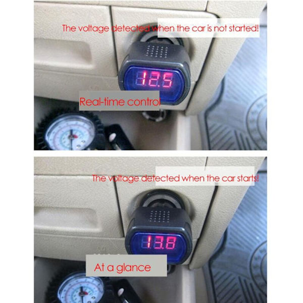 Mini bilopladningsvoltmeter / Digitalt display spændingsdetektorbatterimonitor