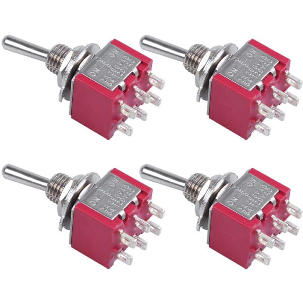 4 st AC 250V 2A 120V 5A 6-stifts terminaler PÅ/AV/PÅ DPDT vippströmbrytare