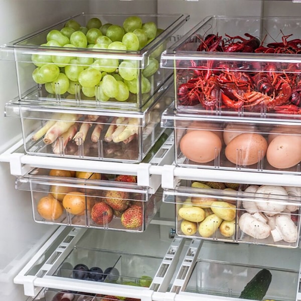 Unik Design Kylskåpslåda Organizer Utdragbara Behållare Frysförvaring Ägg Fruktbehållare Förvaring B