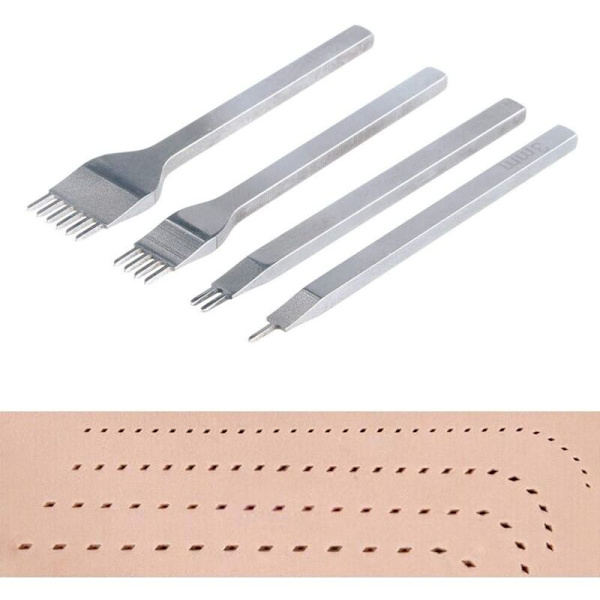 4 st 3mm Läderverktygssats, Hålslag DIY Läderhantverk Klo Puncher Hålsömnad Diamant Snörning 1+2+4+6 Tands Snörning Perforera Syverktyg
