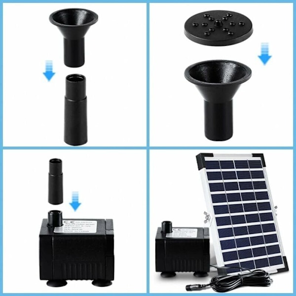 5W Udendørs Solfontæne, Solpumpe til Dam, Solvandpumpe til Fontæne, Fuglebad, Dam, Swimmingpool, 3 Dyser, 380L/H, Max. Flow Rate : 60cm.