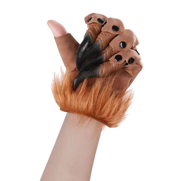 Brune Halloween varulvehandsker Lange varulvehænder Kostume Cosplayhandsker Wolf Claw Hands Furry Beast Dyrehandsker