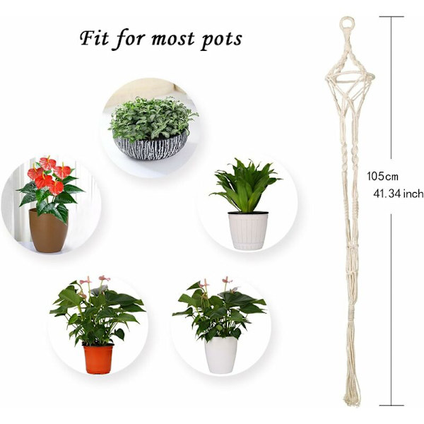 Set med 4 Hängande Korgar Bomullsrep Hängande Korg Blomkruka Växtställ Hängare för Inomhus Utomhus Tak Balkonger Väggdekor - 104 cm, 4 L