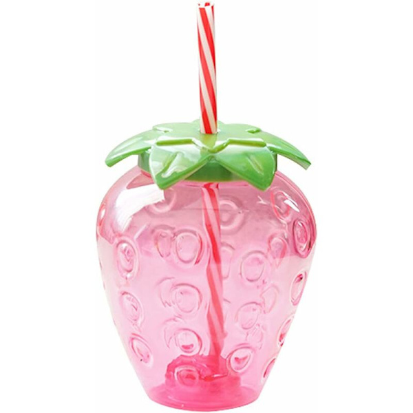 17 Oz Jordbærformet Kawaii Kop med Sugerør til Boba Tea, PP Søde Kopper med Låg og Sugerør, Kawaii Tekopflaske, Søde Drikkekopper Flaske til Gi