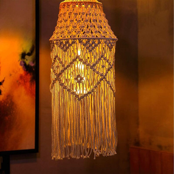 Strikkede lampeskjerm taklampe, Boho pendellampe hengende lampe for soverom og bad 1 stk serie