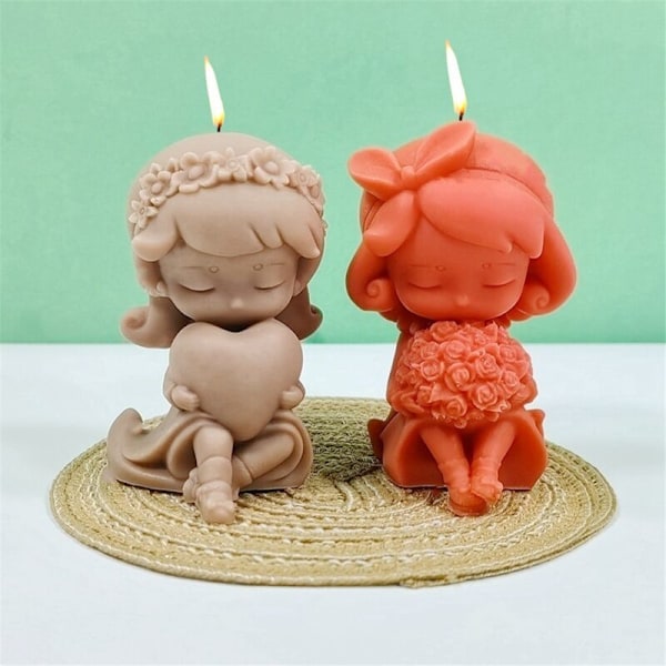 2 stk. 3D Rose Hjerteformet Pige Lys Silikonform DIY Rose Pige Hånd Duftlys Gips Harpiksform