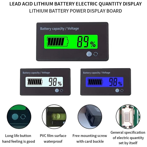 3 st batterikapacitetsmätare 12V-84V LCD-display procentindikator spänningstestare lämplig för motorcykel RV marinbåt