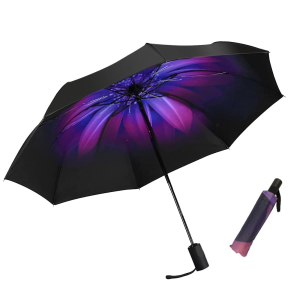 Kompakt rejseparaply-lilla orkidé-vindtæt vandtæt stavparaply Anti-UV golfparaply