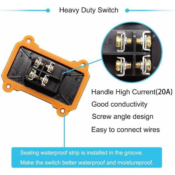 IP67 Vattentät Kabelbrytare På/Av Linjebrytare 4 Terminaler DPST Utomhusbrytare 220V AC med Röd LED Dubbel Linje In- och Utgång H-K062-KCD4-201N-R-W