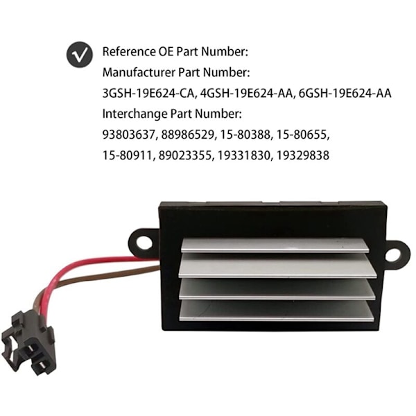 Blåsermotorresistor for H2 - Varmevifteutskifting. 19331830, 19329838, 89023355, 93803637, 88986529