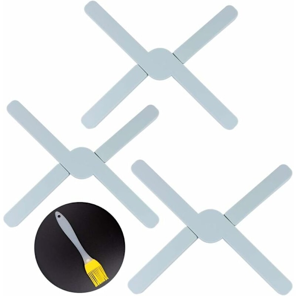Foldbar Silikon Trivet Silikon Trivet Matte Gryteunderlag Varmebestandig Sklisikker Holdbar for Kjøkken Gryte Retter Tallerkener (Blå, 3stk)-