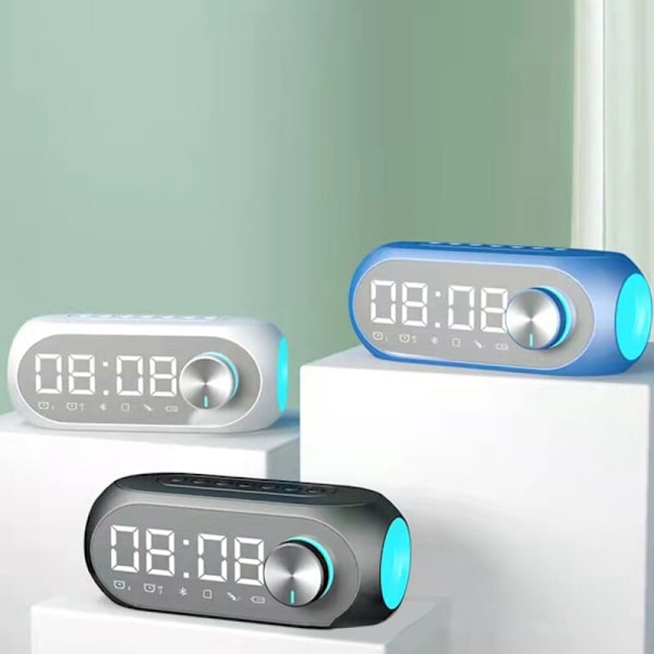 Sovrumsväckarklocka med färgad nattlampa, dubbelt alarm, dimmer, sovtimer, FM-radio Vit