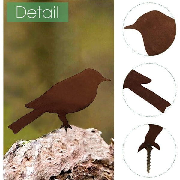 Ruosteisia lintuja ruuveilla - Puutarhan siluetti koriste - Ruostumaton metalli puutarhan piha taide - Metalliset lintujen koristeet - Lintujen patio piha maisema - 4 kpl