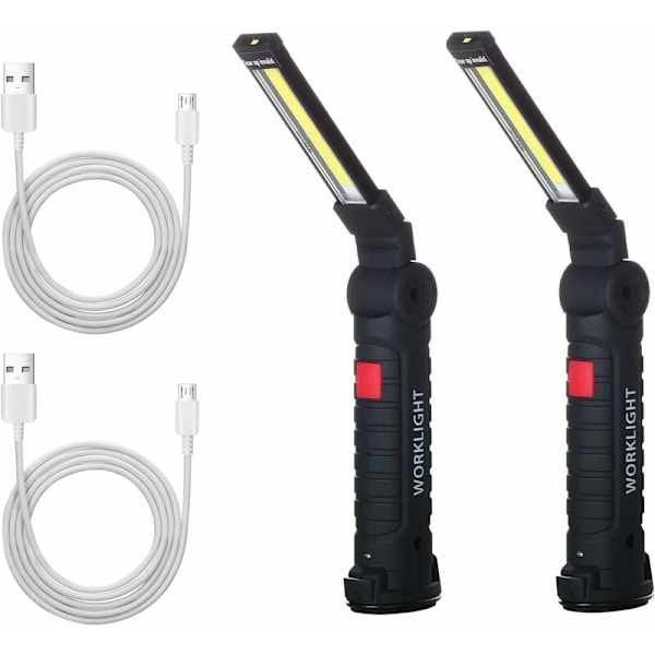 2 x COB Arbejdslys Genopladelig LED Håndholdt Lampe COB Værkstedslampe Lommelygte LED Håndholdt Arbejdslys med Magnetisk Base Inspektionslampe til