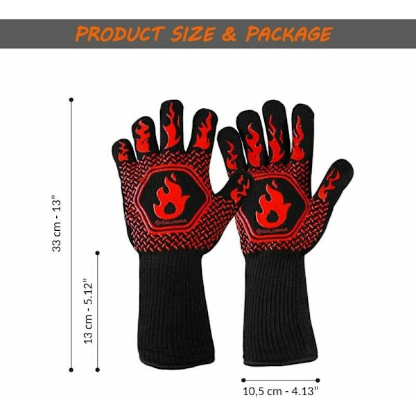 Anti-varme ovn handske anti-brand pejs handske Modstandsdygtig op til 800°C til beskyttelse mod termiske risici anti-varme grill ovn handsker 32cm