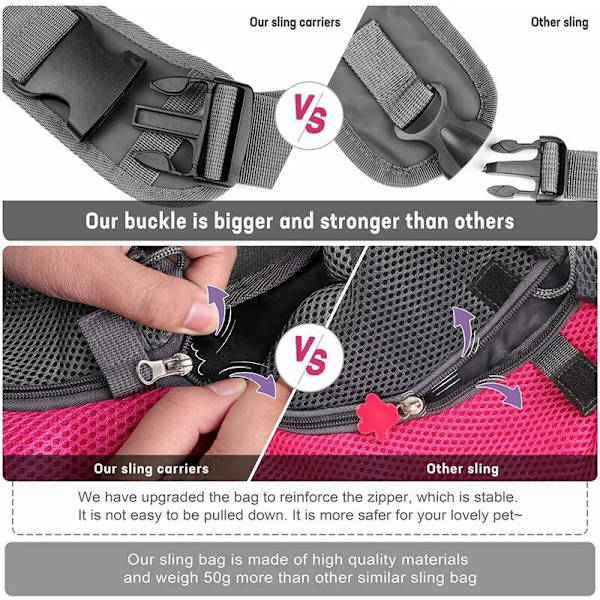 Lemmikin Koiran Slingsa Kantolaukku Hengittävä Verkko Matkustaa Turvallinen Sling Bag Carrier Koirien Kissoille ruusunpunainen (ruusunpunainen, l)