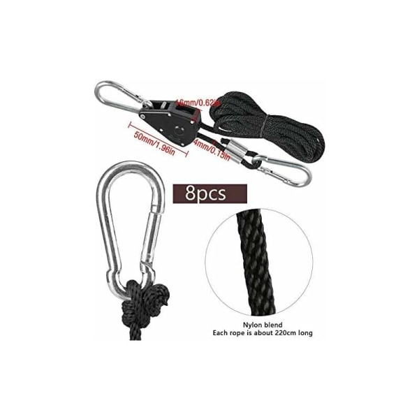 8 st repband med spärrhake, 1/8 tum repband med spärrhake, justerbar för växtlampa, 150 LB kapacitet per par