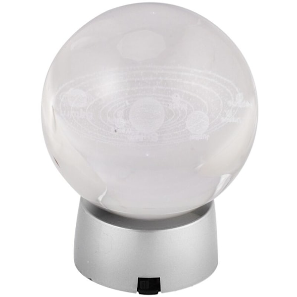 Planet Kristallkula 3D Global Glas Solsystem Modell med LED-bas Dekoration Tillbehör Astronomisk Dekorativ Boll L