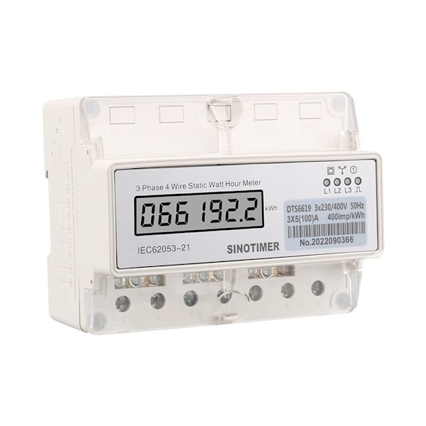 DIN-skinne 3-faset 4-lednings strømmeter Digital wattmeter Strømforbruksmåler KWH 100A Watt Strømmåler