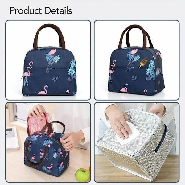 Navy Flamingo Cool Bento Taske Bento Taske Bærbar Isoleret Frokostpose Cool Frokostpose Picnic Tote Taske Isoleret Pungpose Vandtæt Lærred Damer, Sol