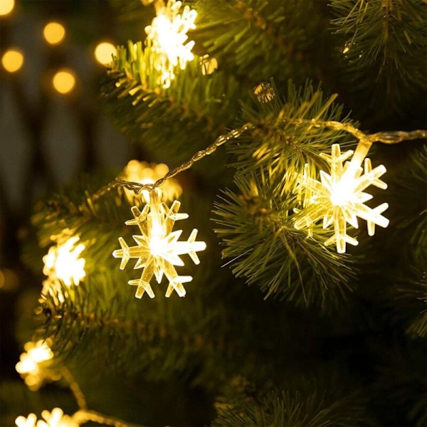 Joulukuusen lumihiutalevalot, 6 metriä 40 LED-lumihiutalevaloa, paristokäyttöiset, joulukoristeet, puutarha, makuuhuone, juhlat, lämmin valkoinen