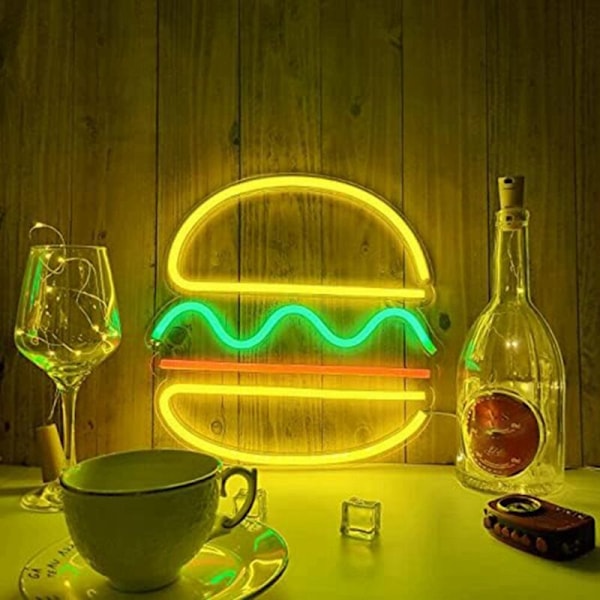 Hamburger Neonljus Neon Skylt USB-Driven Väggkonst Ljus Neon Dekoration Heminredning för Fest Bröllop Butik Restaurang