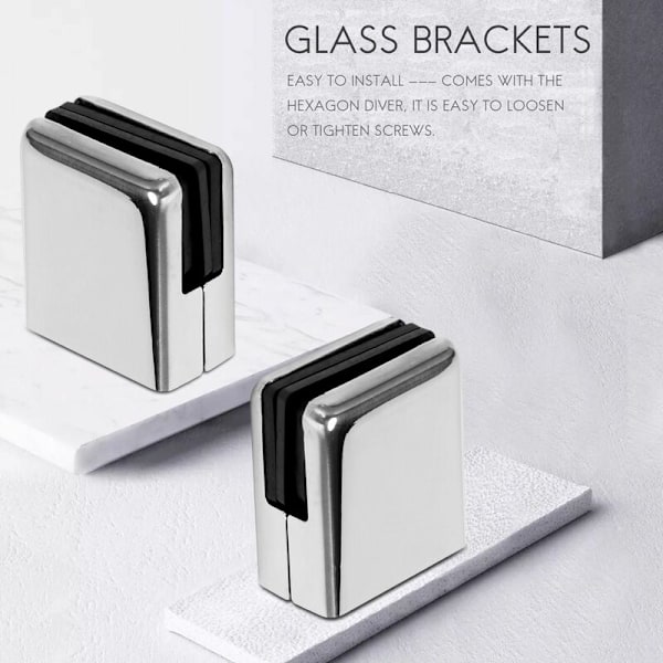 Glassklemme 8-10 mm 8 stk 304 rustfritt stål serie glassklemmer justerbar glassholder flat bak for rekkverk trapp