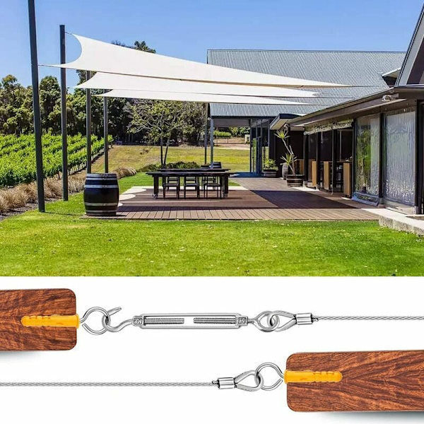 Hengende sett i rustfritt stål, nylonbelagt rustfritt stålkabel, PVC-stålkabelsstrammer, for telttau, klesvask, utendørs lysekrone, gar